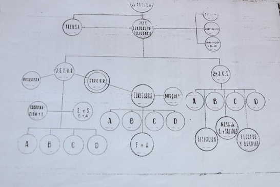 Organigrama de funcionamiento de la  Central de Inteligencia bonaerense, 1957 (Archivo DIPPBA, Mesa Doctrina11)