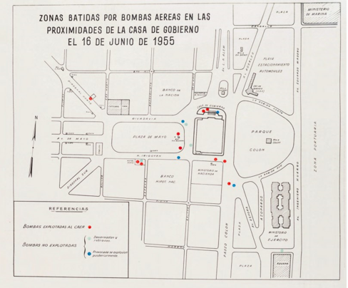 Mapa de las bombas arrojadas por las FFAA